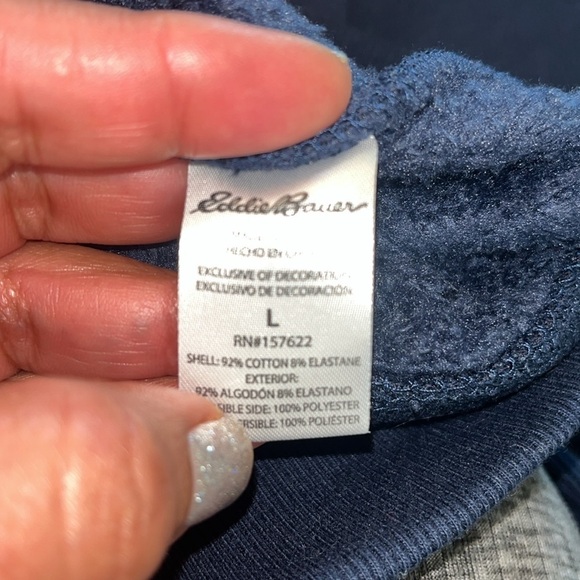 Eddie Bauer Blue Crewneck Sweater w/ Textured Knit size Large.  Fleece lined - Picture 7 of 8